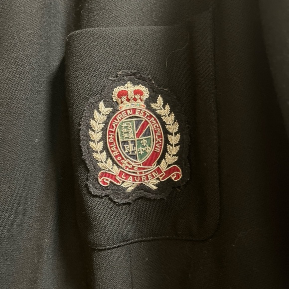 Lauren Ralph Lauren Crested Long Blazer Women 18W Black Wool US Made 3 Buttons - Picture 2 of 7